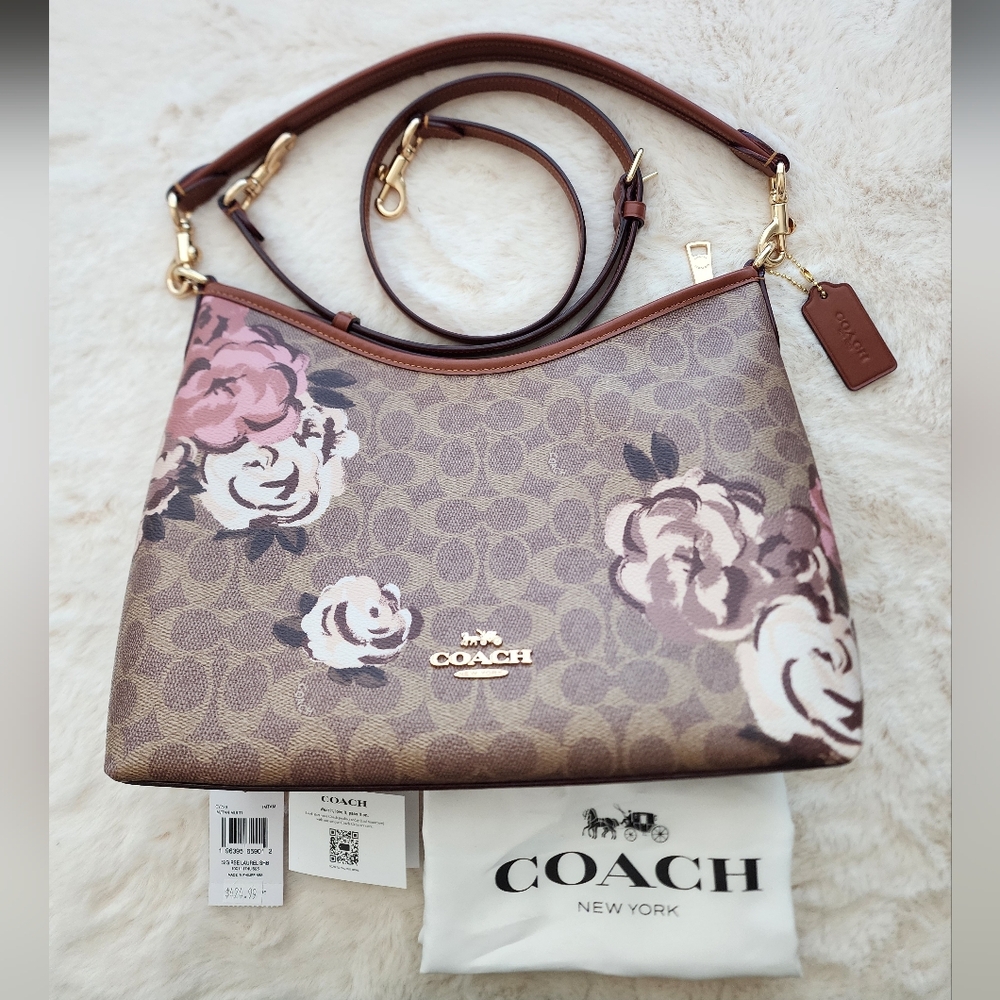 ❤️Coach Signature Floral Shoulder Bag in Brown and Pink